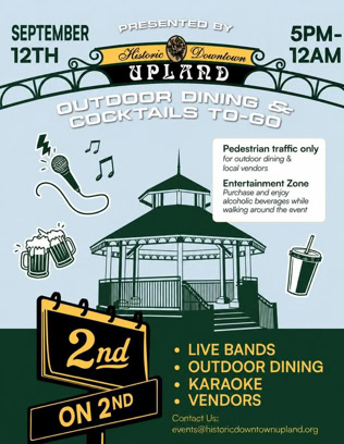 The Upland Farmer's Market located in Historic Downtown Upland is open!  Stop by and check out new vendors, purchase fresh produce, eggs, honey, bread, hummus, a variety of coffee, jams and jellies, organic teas, essential oils, fresh seafood, plants, cookies, beef jerky, kettle corn, soaps and lotions, sweet treats, and even something special for your favorite pet! 
